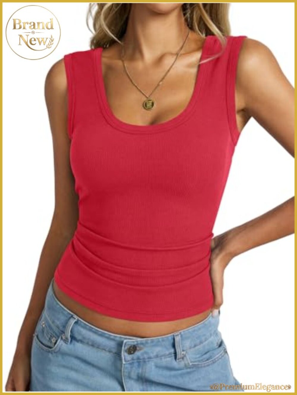 Women's Stretchy Cotton Fitted Scoop Neck Tank Top Ribbed Sleeveless Basic Tee